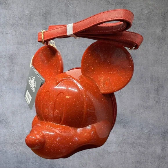 Disney Loungefly Mickey Mouse Crossbody Bag OS Red Sparkle NEW 3D Sculpted